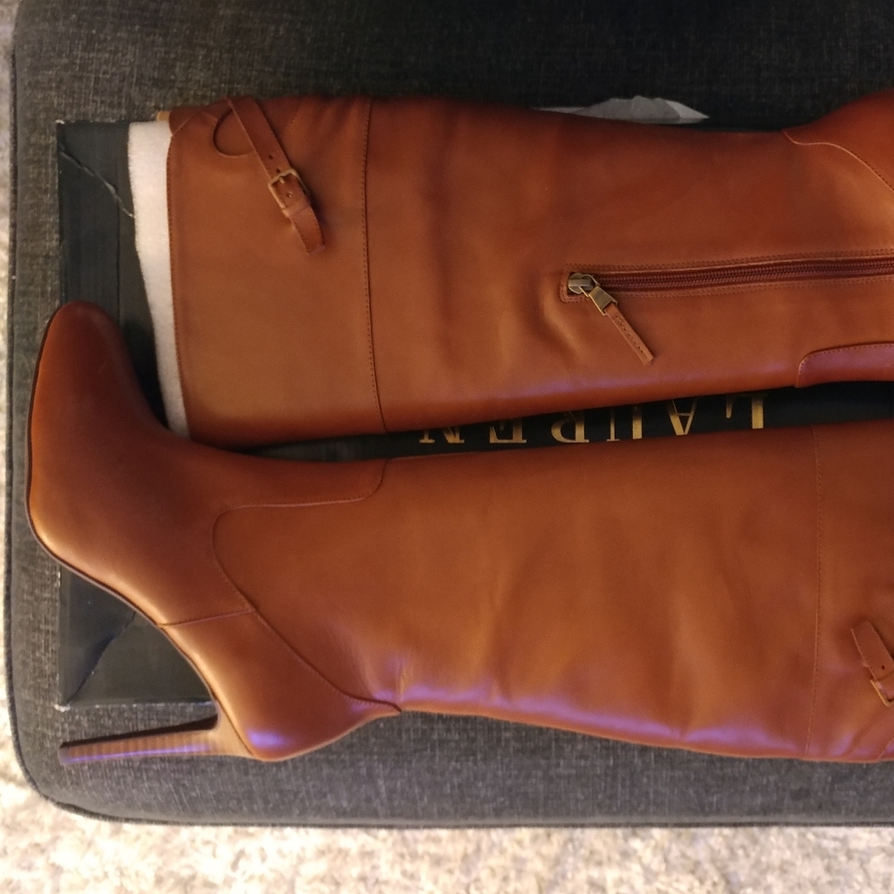 Ralph Lauren brown leather knee high boots